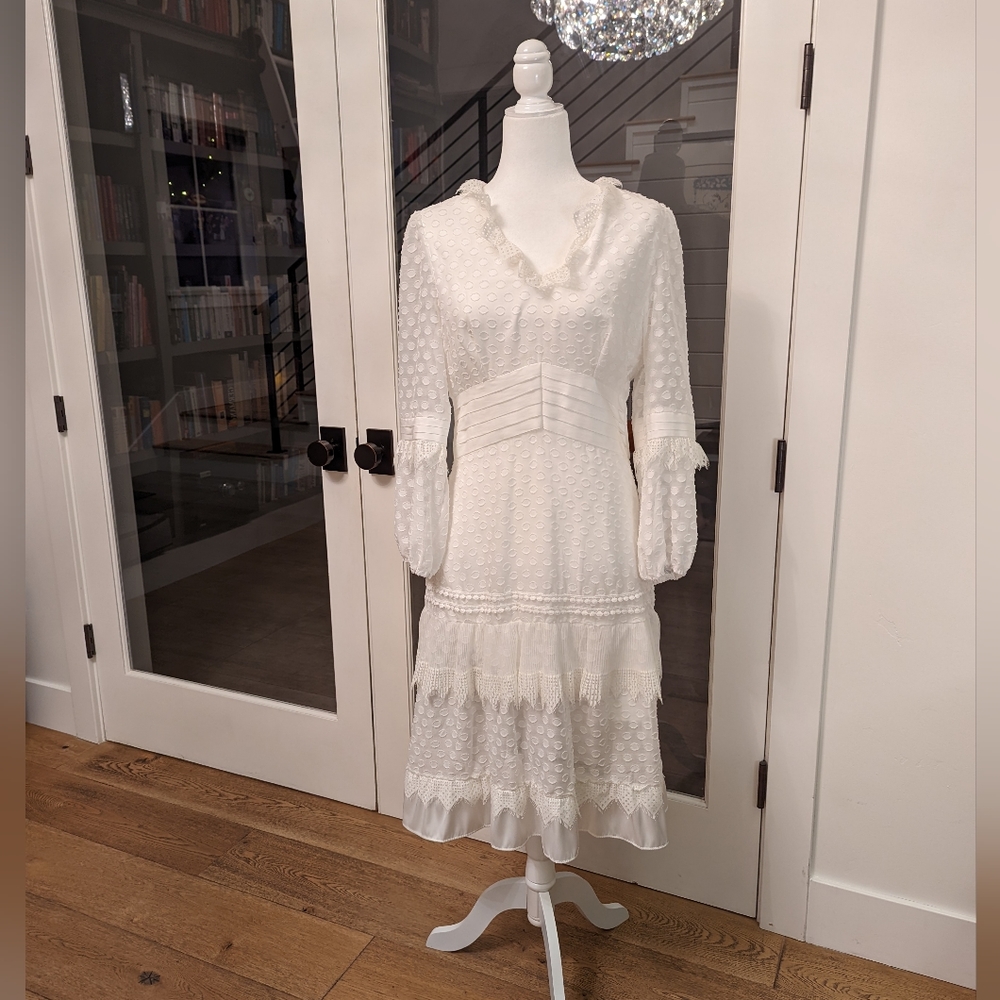 White midi dress, long sleeves, size small